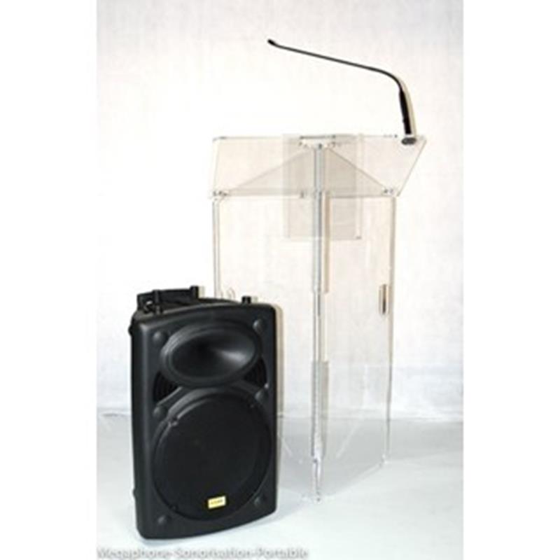 Pupitre de conférence pliable en plexiglas amplifié 450 watts avec micro sans fil et sonorisation portable_0