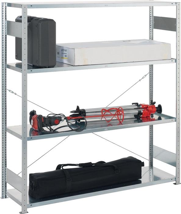 Rayonnage à grands compartiments à emboîter - H2000 x L1700 x P400 mm - Étagères de base galvanisées argent - 4 supports en acier META_0