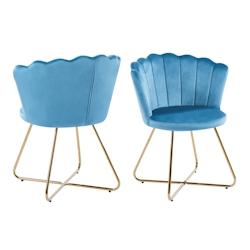 SalesFever Chaise coque en velours | Ensemble de 2 | Pieds chromés couleur or | L 69,5 x P 66 x H 85 cm | bleu - multicolore multi-matériau 369265_0