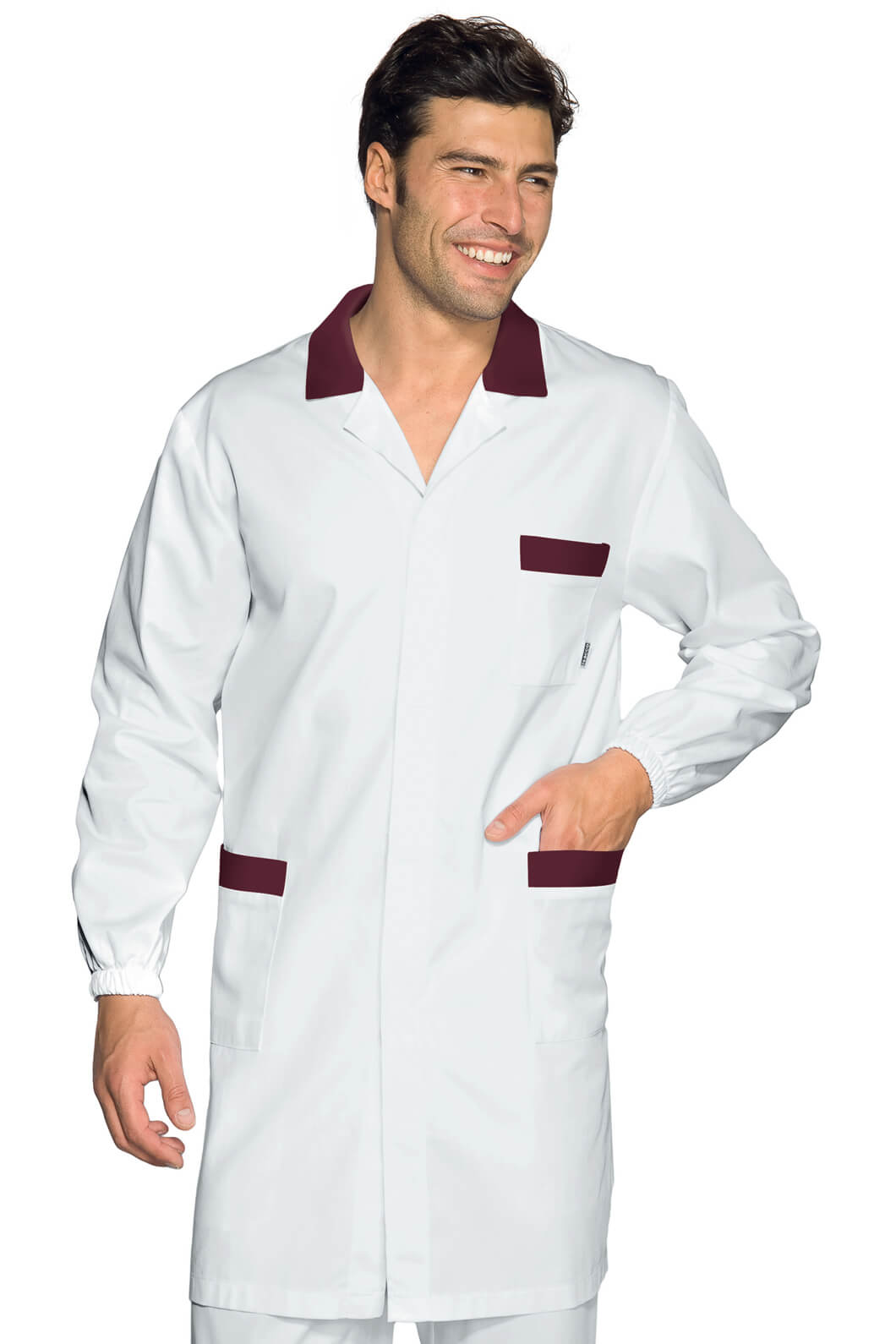BLOUSE MÉDICALE HOMME TORONTO BLANC RAYÉ BORDEAUX 100% COTON