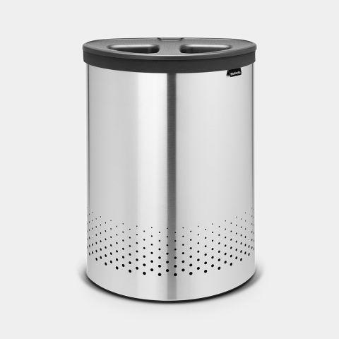 Corbeille à linge Selector - 55 litres - Matt Steel - Brabantia - Double couvercle Quick-Drop - Sac à linge en coton lavable - 2 compartiments - Scratchs pratiques_0