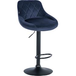 Décoshop26 - Tabouret de bar en velours bleu coutures décoratives pivotant support métal noir TDB10665 - bleu 3002472732691_0
