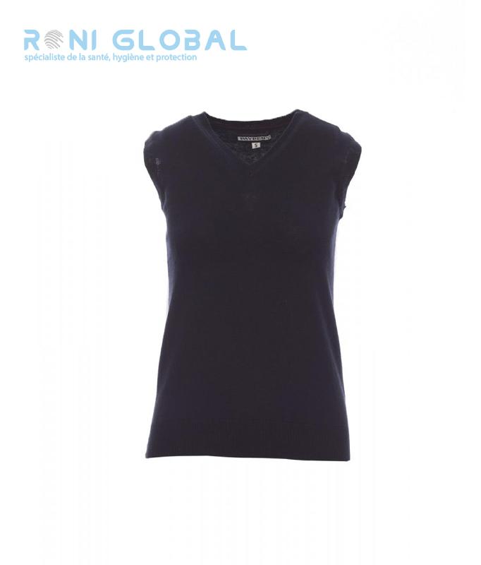 Pull / gilet de travail marine femme - Coupe droite avec col en V - Coton et laine - Desk Lady Payper - Ref: pay-001063-0081_0