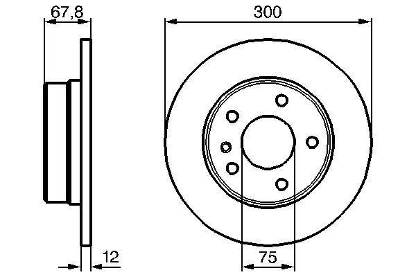 Disque de frein Bosch 0986478322 - boîte de 2, arrière, disque plein, 5 trous, épaisseur 12 mm_0