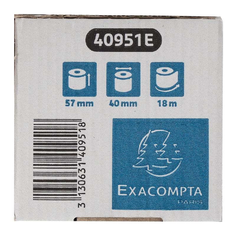 Exacompta Lot de 120 Bobine papier thermique sans Phénol pour TPE, Safe Contact - larg. 57mm / diam. 40mm - papier 40951E_0