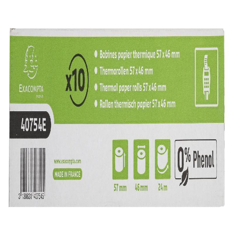 Exacompta Lot de 30 Bobine papier thermique sans Phénol longue conservation - larg. 57mm / diam. 46mm - papier 40754E_0