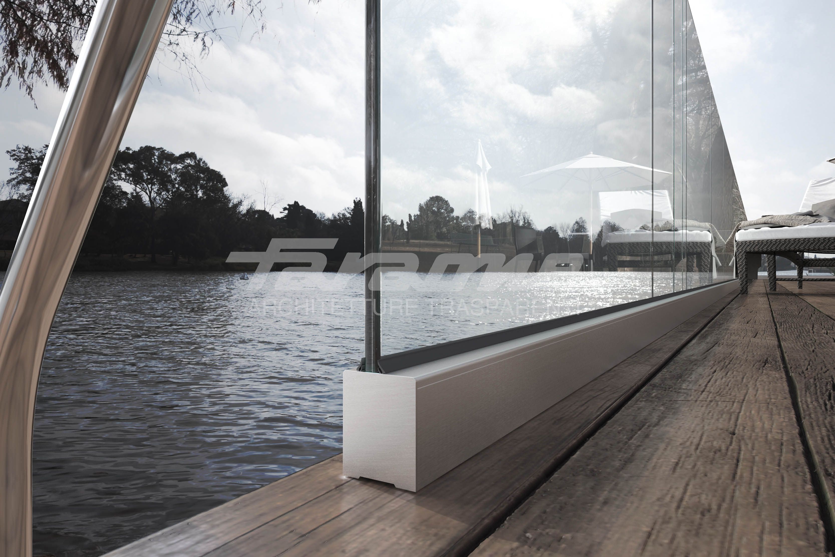 Garde-corps Faraone en verre et aluminium - design minimal - profil 67 x 101 mm_0