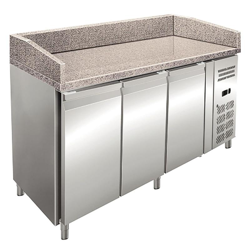 KLIMAITALIA Table pizza inox ventilée 3 portes, plan granit, thermomètre digital, dégivrage auto, +2/+8°C, modèle PZ03 - 1277_0