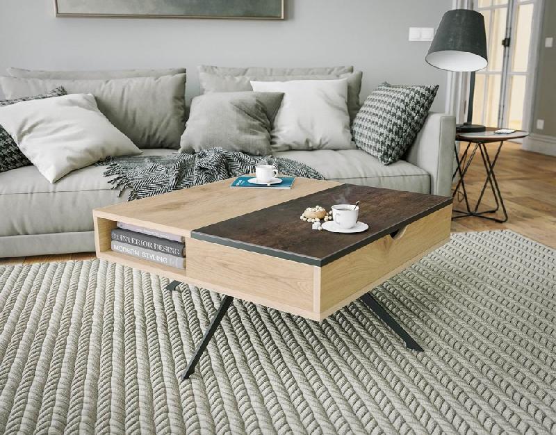 Lakan Table basse relevable pivotante couleur chêne_0