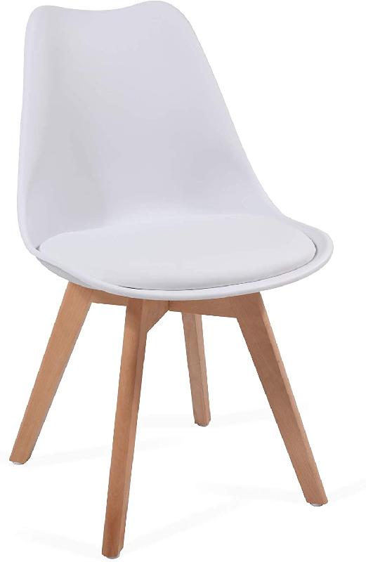 Lot de 8 chaises de salle à manger scandinaves - assise rembourrée, pieds en bois de hêtre, style rétro - blanc - 01_0000728_0