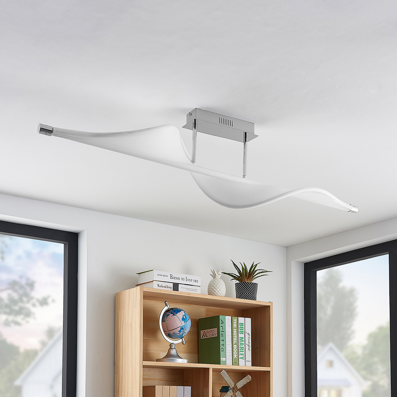 LUCANDE, PLAFONNIER LED EDANO, 122 CM, BLANC, TEXTILE, À INTENSITÉ VARIABLE