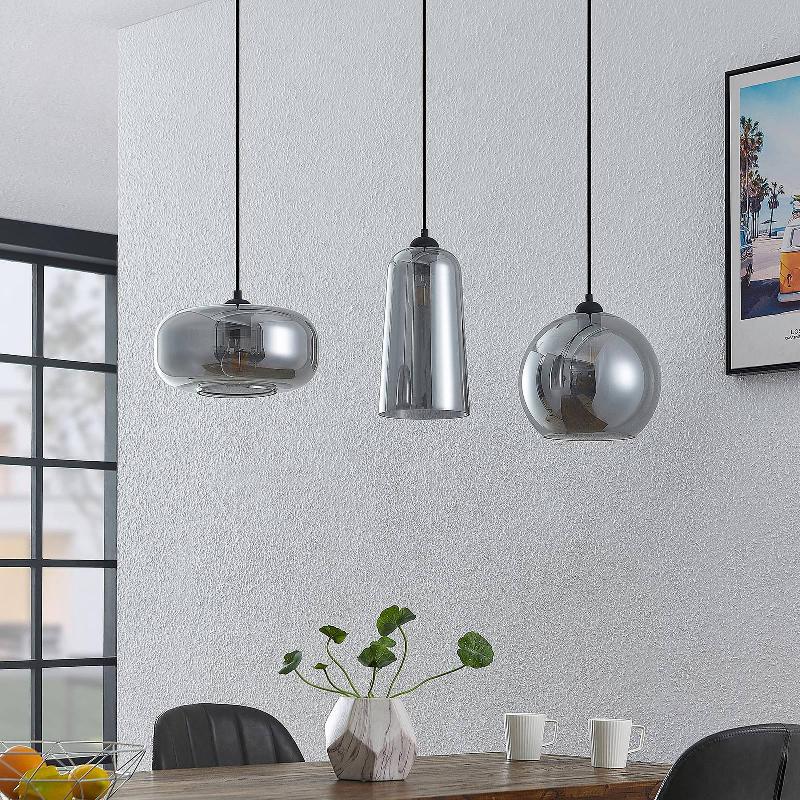 LUCANDE WILJA SUSPENSION À 3 LAMPES, GRIS FUMÉ