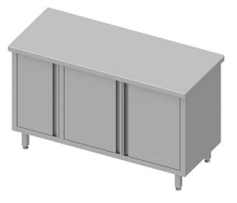 Meuble bas table de travail inox centrale avec 3 portes battantes 1... - P932648140_0