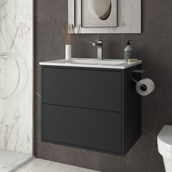 MEUBLE SALLE DE BAINS NOIR MAT AVEC LAVABO 600 OPTIMUS - SALGAR 87826