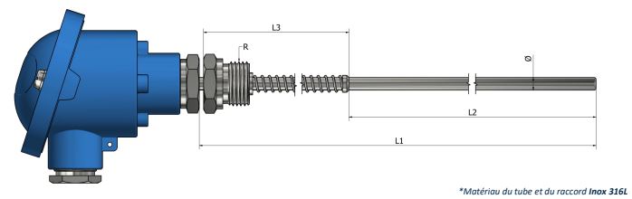 Sonde à résistance Pt100/Pt500/Pt1000 avec tête de raccordement à ressort - PH60_0