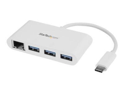 STARTECH.COM HUB USB-C À 3 PORTS AVEC GIGABIT ETHERNET - USB 3.0 (5GBPS) - USB-C VERS 3X USB-A - BLANC
