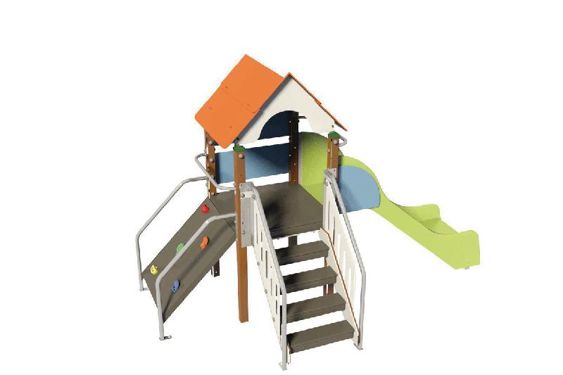 STRUCTURE FRIPOUNETTE MINI-GRIMPE- BOIS - PLATINES- POLY - ORANGE/BLEU-WIKI CAT - MANUTAN COLLECTIVITÉS