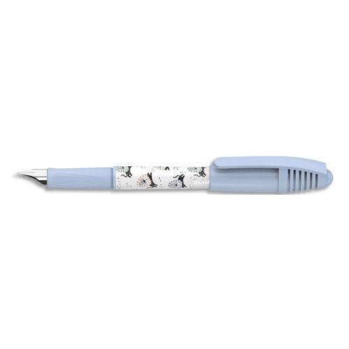 STYLO PLUME SCHNEIDER ZIPPI - BLEU MOTIF LIONS - PLUME MINI POINTE M - ACIER - CARTOUCHE ENCRE BLEU