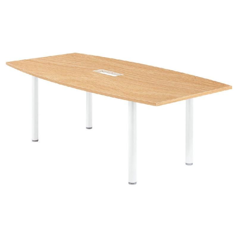 TABLE TONNEAU AVEC ÉLECTRIFICATION ACTUAL L. 200 X 100 CM - PLATEAU CHÊNE  - PIED TUBULAIRE BLANC