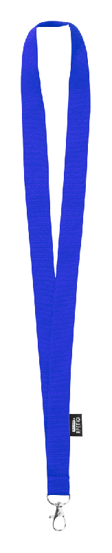 Tour de cou polyester RPET - bleu - avec mousqueton métal - 10 gr_0