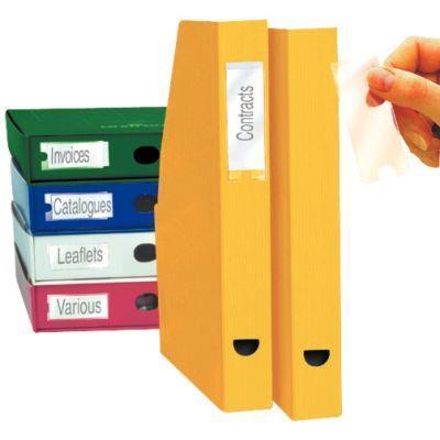 Blister de 6 porte-étiquettes adhésives en polypropylène transparent - format 55x102 mm - avec bristols blancs prédécoupés_0