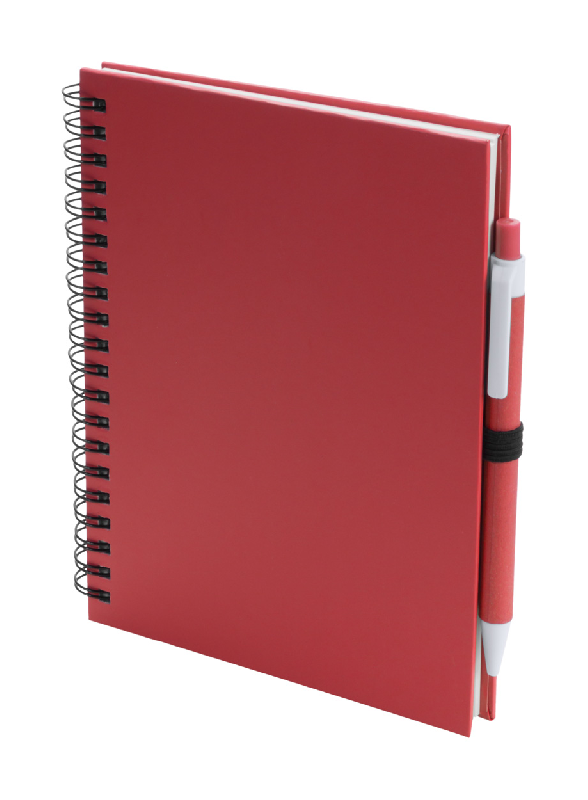 Bloc-notes à spirales - 70 pages non lignées en papier recyclé avec stylo bille assorti - Couleur rouge_0