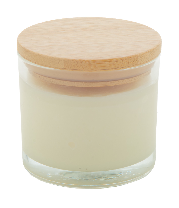 Bougie parfumée à la vanille - cire végétale 95g - verre avec couvercle en bambou_0