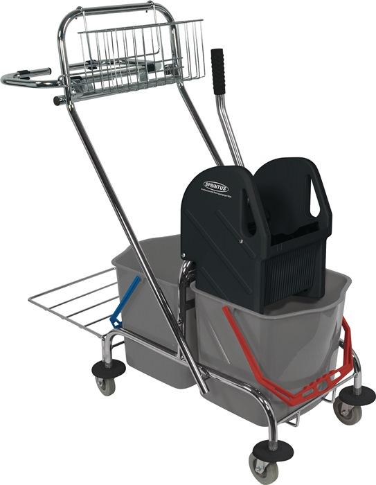 Chariot de nettoyage 2 seaux de 17 l, presse, corbeille tube acier SPRINTUS_0