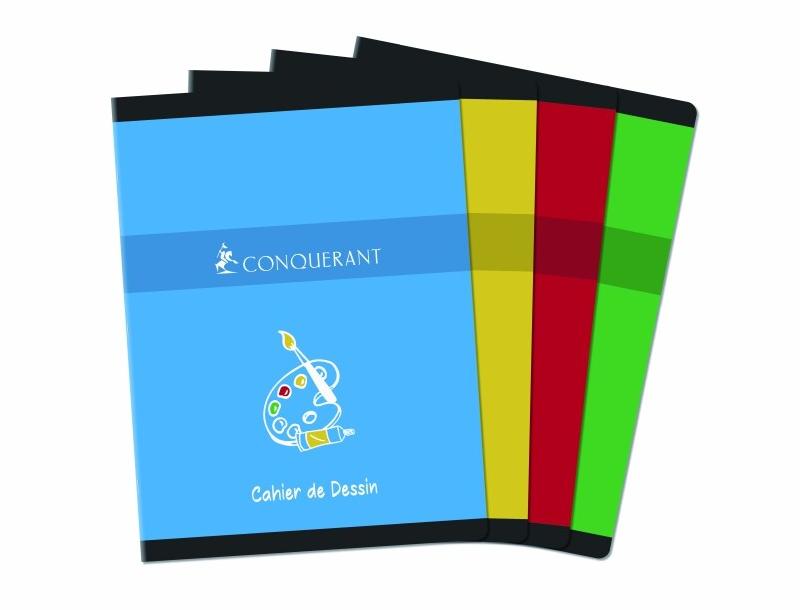 CONQUERANT Lot de 25 Cahier de Dessin Sept piqué 24x32, 16p./8 feuilles 120g/m², uni, coloris assortis (4) - 3020120000459_0