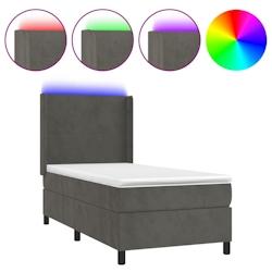 Décoshop26 - Lit LED avec sommier, tête de lit réglable, matelas à ressorts ensachés 80x200cm en velours gris foncé - TDL0208268_0