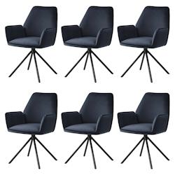 Décoshop26 - Lot de 6 chaises de salle à manger rotative avec accoudoirs en velours bleu anthracite cadre trépied noir 04_0000861 - bleu 3000071032693_0
