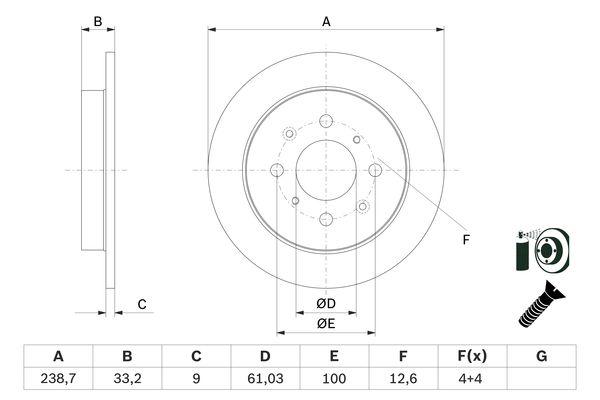 Disque de frein Bosch 0986479F34 - boîte de 2 disques - côté arrière - type plein_0