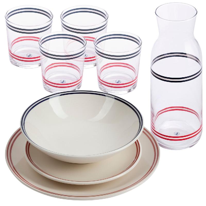 El Ganso - Service de vaisselle 12 pièces rayé avec bouteille d'eau 1,2 L et 4 verres de 345 ml - multicolore aluminium PK7351_0