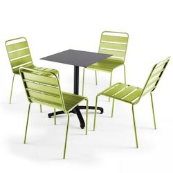 Oviala Business Ensemble table de jardin stratifié noir et 4 chaises vert - vert métal 108201_0