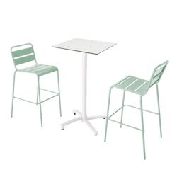 Oviala Business Ensemble table haute stratifié terrazzo et 2 chaises vert sauge - Oviala - vert métal 110552_0
