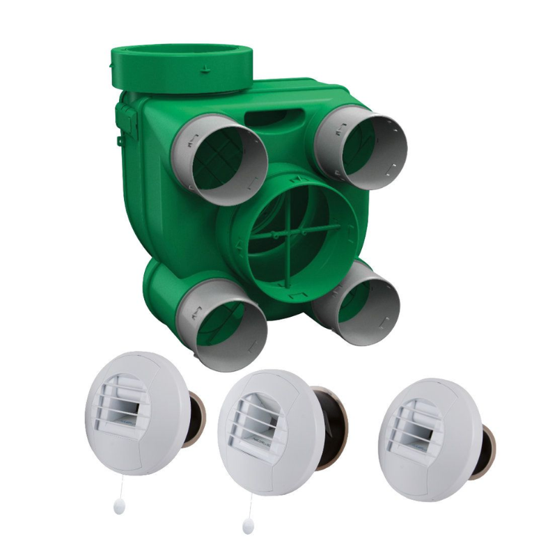 Kit Hygro B VMC simple flux hygroréglable suspendue + 3 bouches à piles - Axelair - KHBPRT5160_0