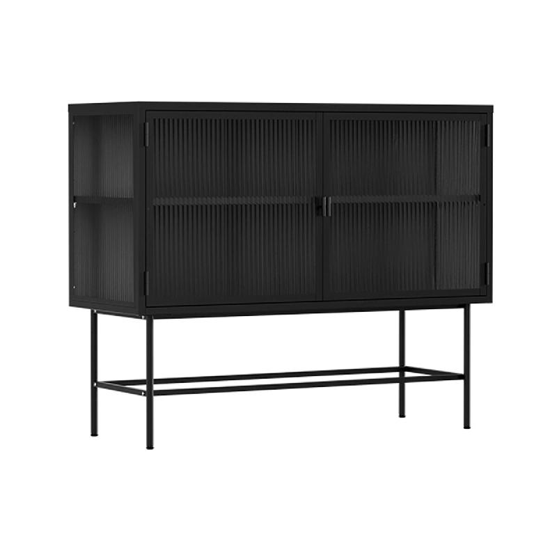 Oviala Business Buffet moderne 2 portes 110 cm en métal et verre noir - noir acier 113960_0