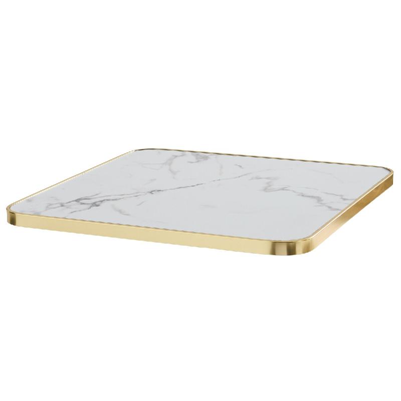 Oviala Plateau de table carré marbre blanc cerclage doré 60cm - blanc aluminium 113340_0