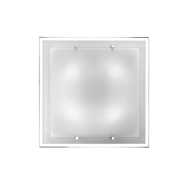 Plafonnier carré en verre blanc 50 x 50 cm, design minimaliste avec 4 douilles E27 pour un éclairage diffus et homogène dans la maison - Perenz - b_0
