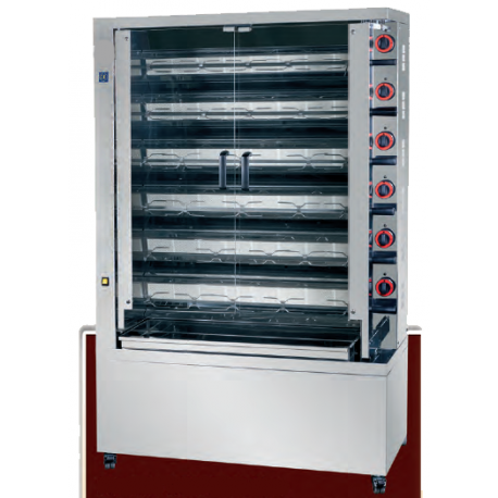 Rôtissoire à gaz 6 broches - 30/36 poulets - Référence EKO630 - Tout inox avec socle sur roulettes_0