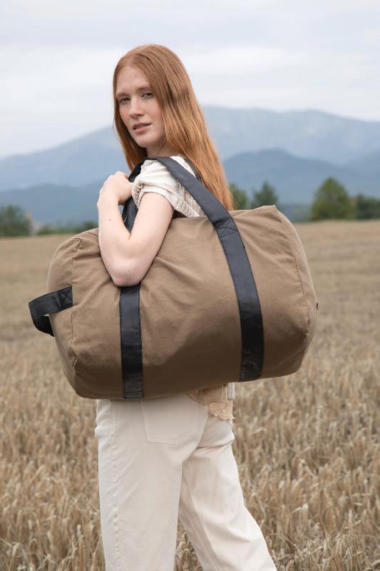 Sac de voyage vintage en canvas - Réf: KI0603 - Kimood - Look rétro avec anses en PVC et finitions vieux cuivre_0