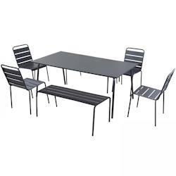 Oviala Business Salon de terrasse 2 bancs et 4 chaises en acier gris - Oviala - gris acier 105034_0
