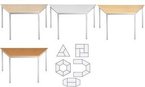 SODEMATUB Table de réunion modulaire 147TGA - trapézoïdale - gris clair/alu - châssis aluminium argenté_0