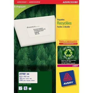 Avery - Boîte de 2100 étiquettes adresse laser recyclées blanches 63,5x38,1 mm - LR7160-100_0