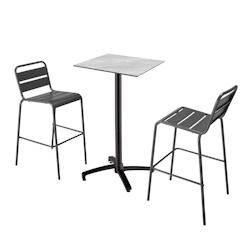 Oviala Business Ensemble table haute stratifié marbre avec 2 chaises hautes gris - gris métal 110545_0
