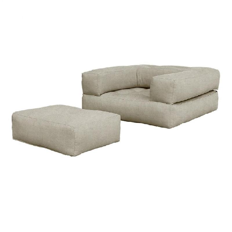 Fauteuil futon standard convertible - Cube Chair couleur lin - 3 formes modulables - Matelas 90x190 cm_0