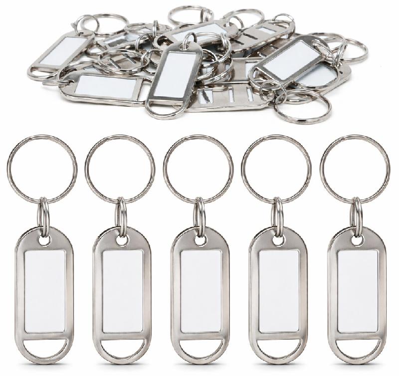Key Tags Porte-clés métal argent 10 pièces avec étiquette personnalisable – réutilisable, inscriptible, qualité premium - argenté métal TMA-10-EU_0