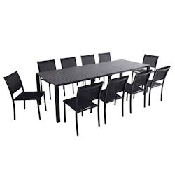 Oviala Business Table de terrasse extensible aluminium 52/260 cm et 10 chaises gris - gris aluminium 114457_0