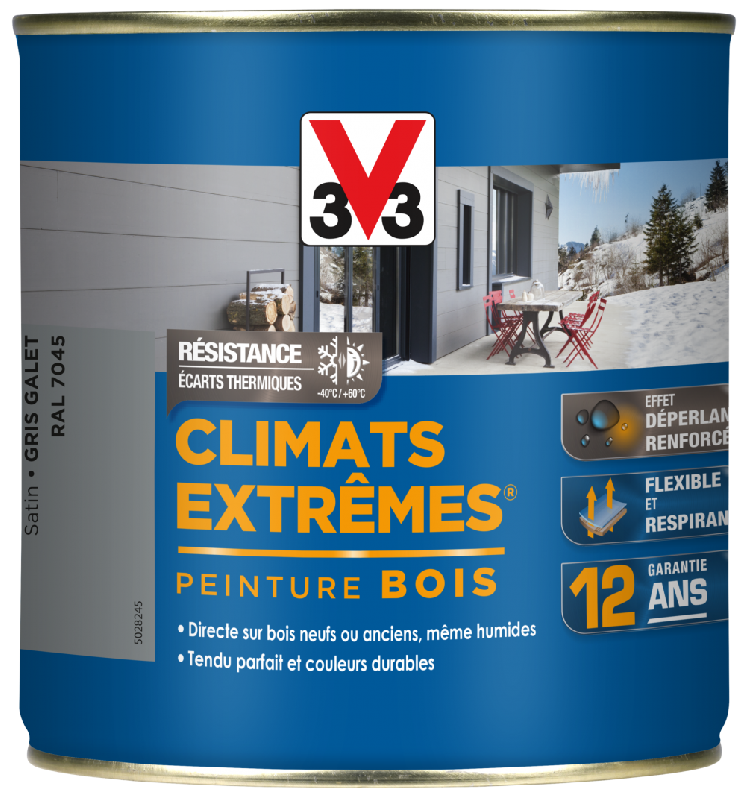 Peinture bois extérieur climats extrêmes® V33, gris galet satiné 0.5 l_0