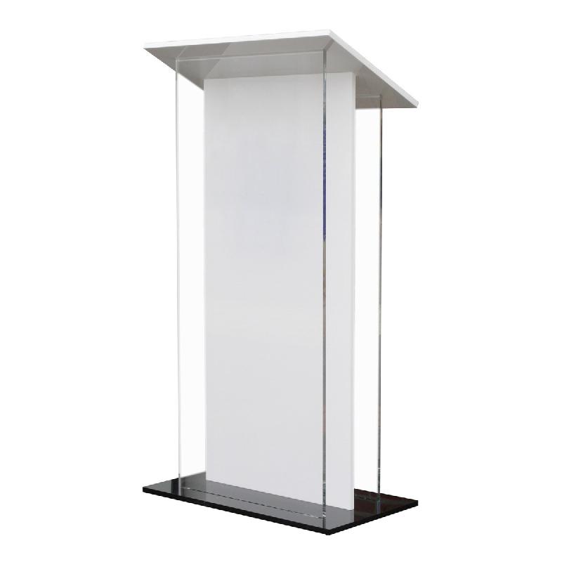 Pupitre plexiglas Roslin - blanc - Bravour® - robuste et tridimensionnel avec espace pour moniteur_0